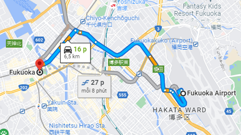 Từ sân bay về trung tâm thành phố Fukuoka mất khoảng 15 - 20 phút