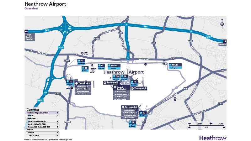 Sơ đồ tổng quan các nhà ga hành khách sân bay quốc tế Heathrow