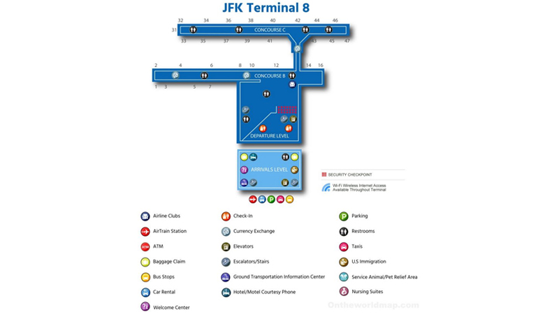 Sơ đồ Nhà ga T8 sân bay quốc tế John F. Kennedy