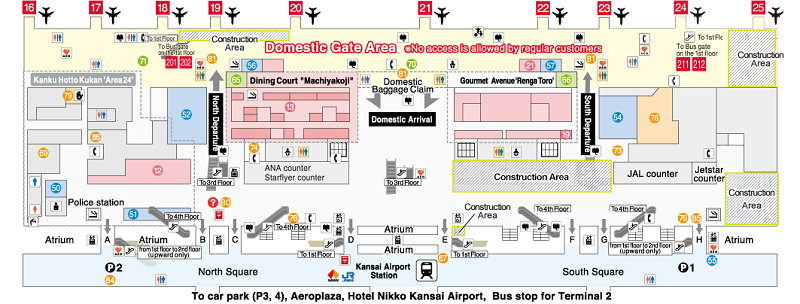 Sơ đồ Tầng 2 của Nhà ga T1 - sân bay quốc tế Kansai (Nhật Bản)