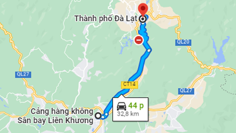 Thời gian di chuyển từ sân bay Đà Lạt về trung tâm khoảng 40 - 50 phút