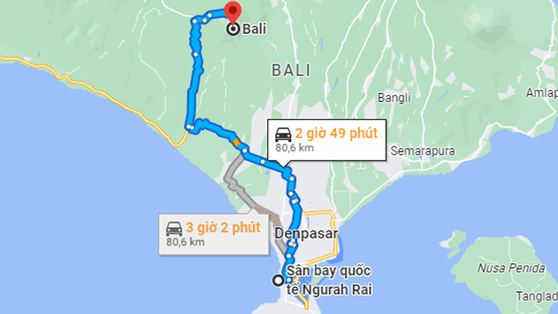 Thời gian từ sân bay Bali về trung tâm đảo khoảng 2 giờ 40 phút.