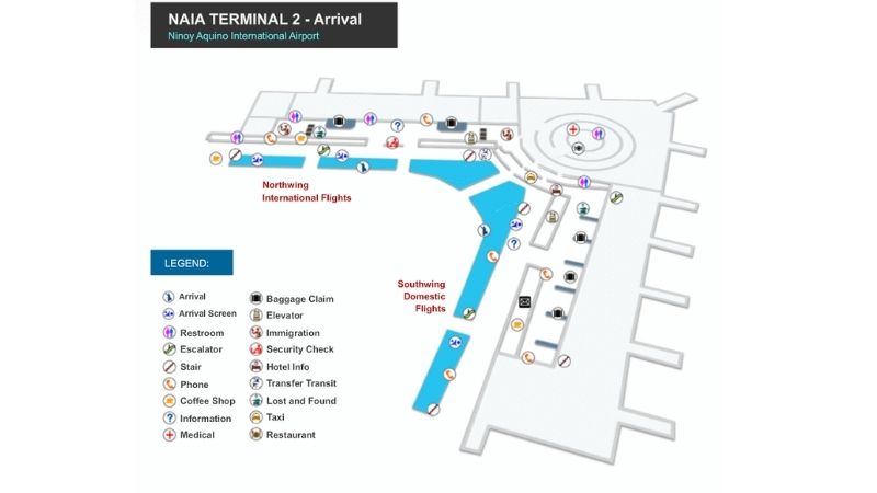 Sơ đồ Sảnh Đến Nhà ga hành khách T2 sân bay quốc tế Ninoy Aquino