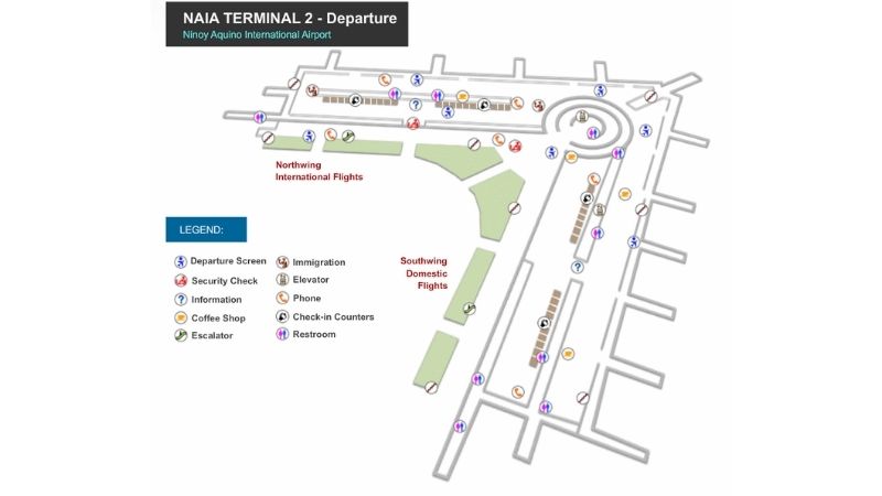 Sơ đồ Sảnh Khởi hành Nhà ga hành khách T2 sân bay quốc tế Ninoy Aquino