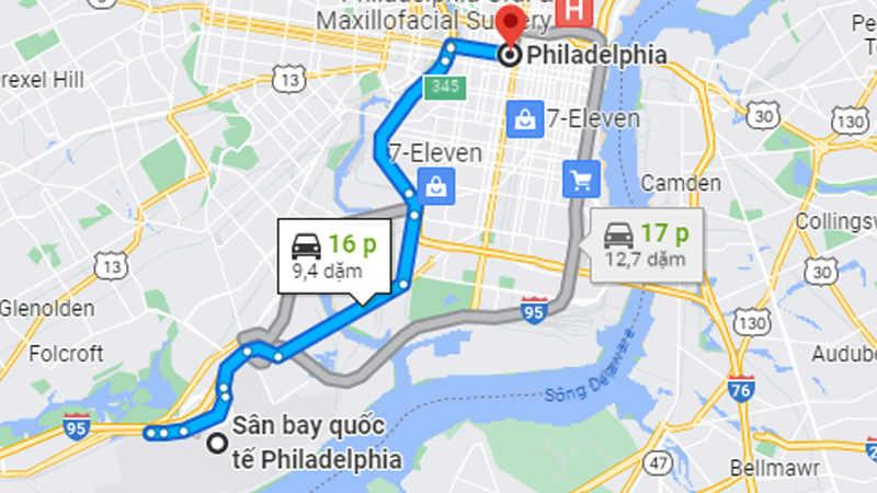 Từ sân bay đến trung tâm thành phố Philadelphia khoảng 15 - 20 phút