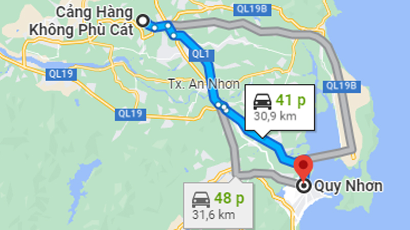 Thời gian di chuyển từ sân bay về trung tâm thành phố Quy Nhơn khoảng 40 - 50 phút