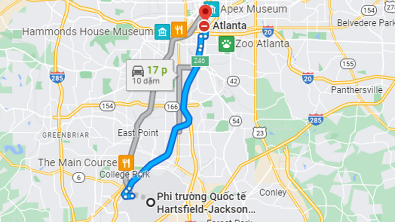 Di chuyển từ sân bay đến trung tâm thành phố Atlanta khoảng 20 phút