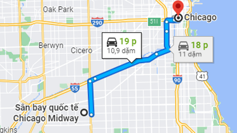 Từ sân bay Midway đến trung tâm Chicago khoảng 18 - 24 phút