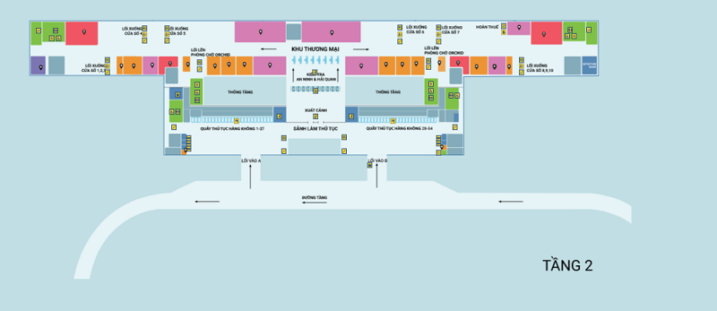 Bản đồ tầng 2 của Nhà ga Quốc tế sân bay Đà Nẵng (T2).