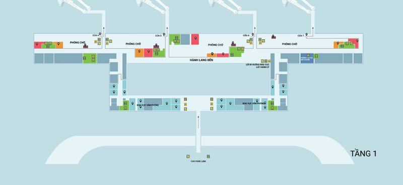 Bản đồ tầng 1 Nhà ga Quốc tế sân bay Đà Nẵng (T2).
