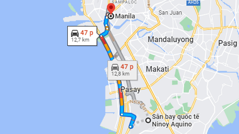 Di chuyển từ sân bay Ninoy Aquino đến trung tâm Manila khoảng 20 - 30 phút