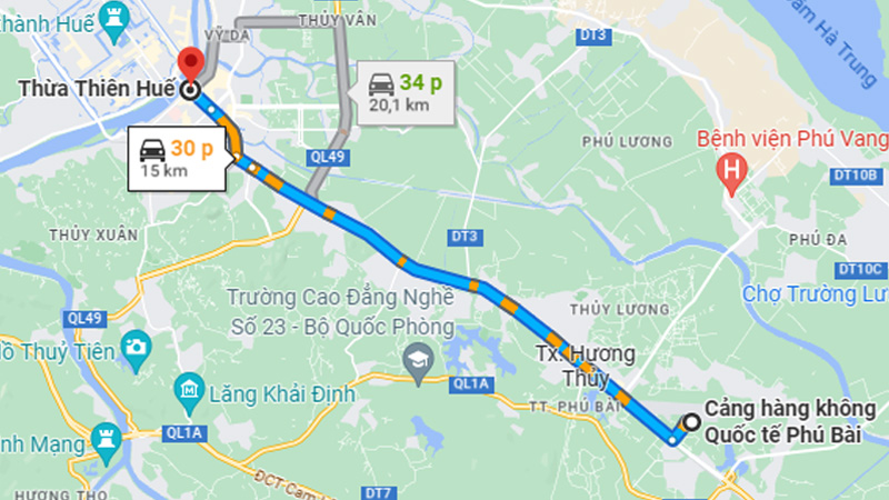 Thời gian lận kể từ trường bay về trung tâm thành phố Hồ Chí Minh Huế khoảng chừng 30 phút