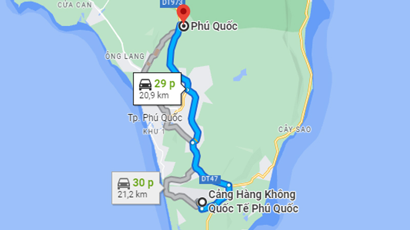 Thời gian di chuyển từ sân bay về trung tâm Phú Quốc khoảng 30 - 40 phút