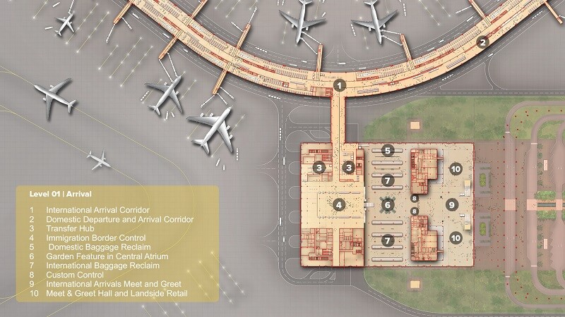 Sơ đồ tầng 1 Nhà ga sân bay Techo Phnom Penh