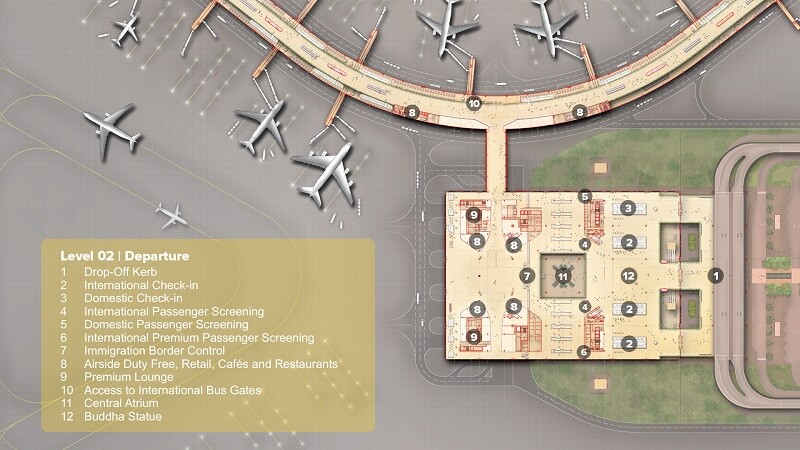 Sơ đồ tầng 2 Nhà ga sân bay Techo Phnom Penh