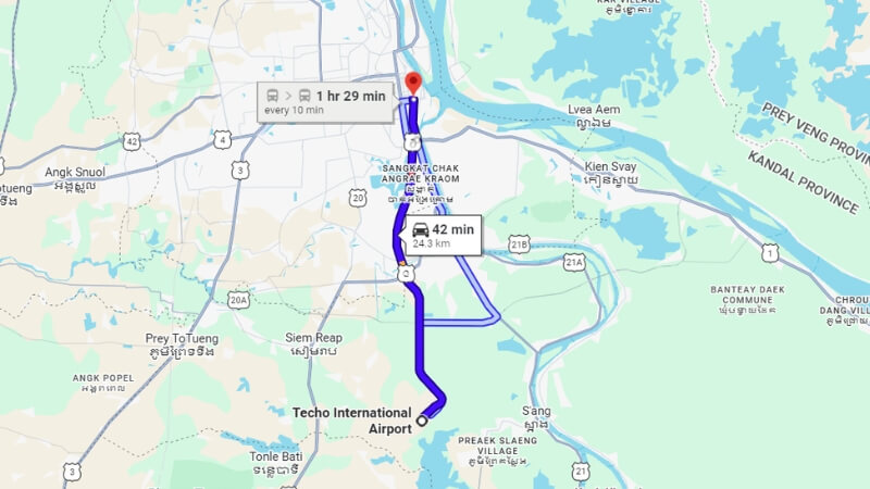 Từ sân bay Techo Phnom Penh về trung tâm thành phố khoảng 45 - 50 phút