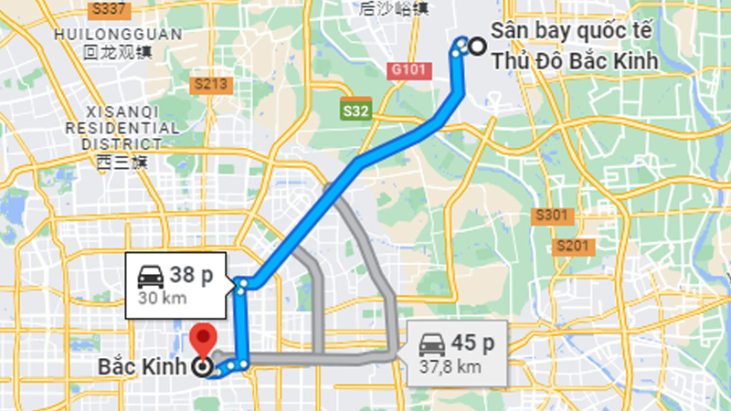 Thời gian đi từ sân bay Bắc Kinh về trung tâm thủ đô khoảng 40 - 50 phút