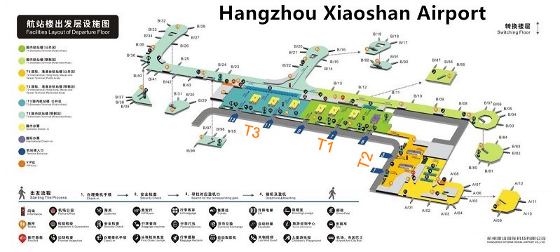 Sơ đồ Sảnh Khởi Hành Sân Bay Hangzhou Xiaoshan