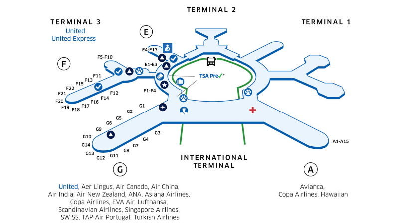 Sơ đồ tổng quan các Nhà ga hành khách tại sân bay quốc tế San Francisco