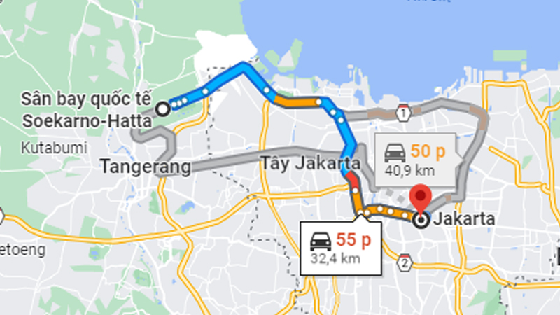 Thời gian từ sân bay Jakarta về trung tâm thành phố khoảng 48 phút - 1 giờ