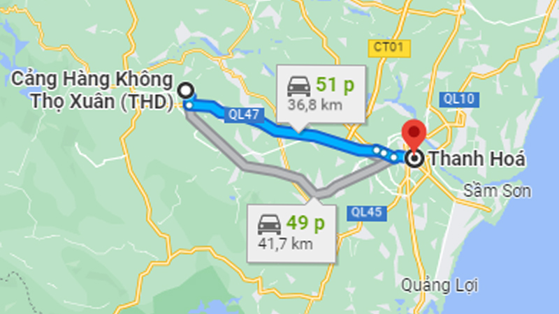 Thời gian từ sân bay Thọ Xuân tới trung tâm khoảng 50 - 60 phút
