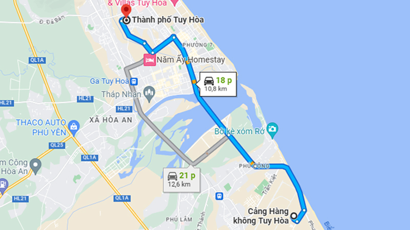 Thời gian đi từ sân bay Phú Yên về trung tâm thành phố khoảng 15 - 20 phút