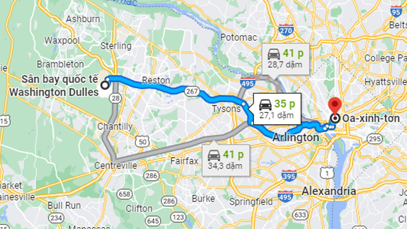 Từ sân bay về trung tâm thành phố Washington mất khoảng 30 - 50 phút
