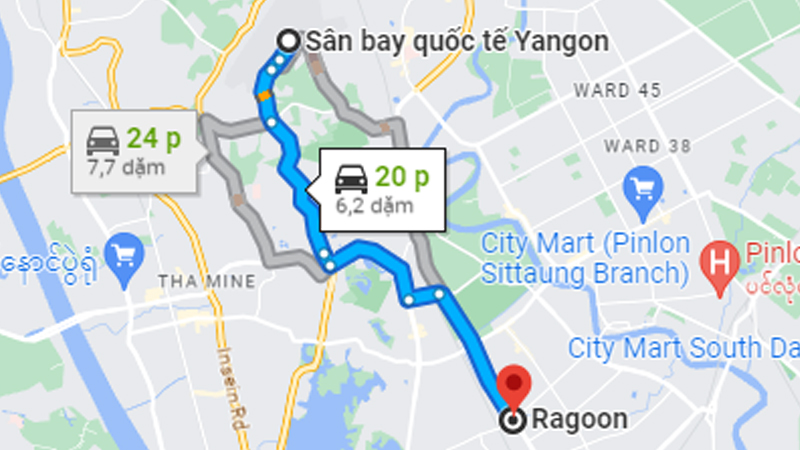 Từ sân bay Yangon về trung tâm thành phố tầm 20 - 30 phút
