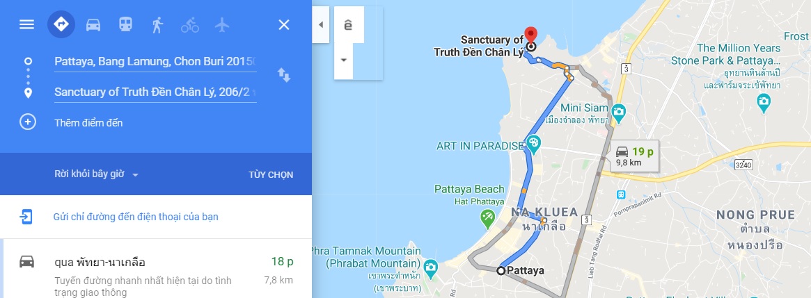 Bản đồ di chuyển tới The Sanctuary Of Truth Pattaya