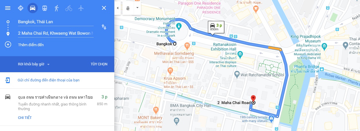 Bản đồ di chuyển đến Wat Ratchanada