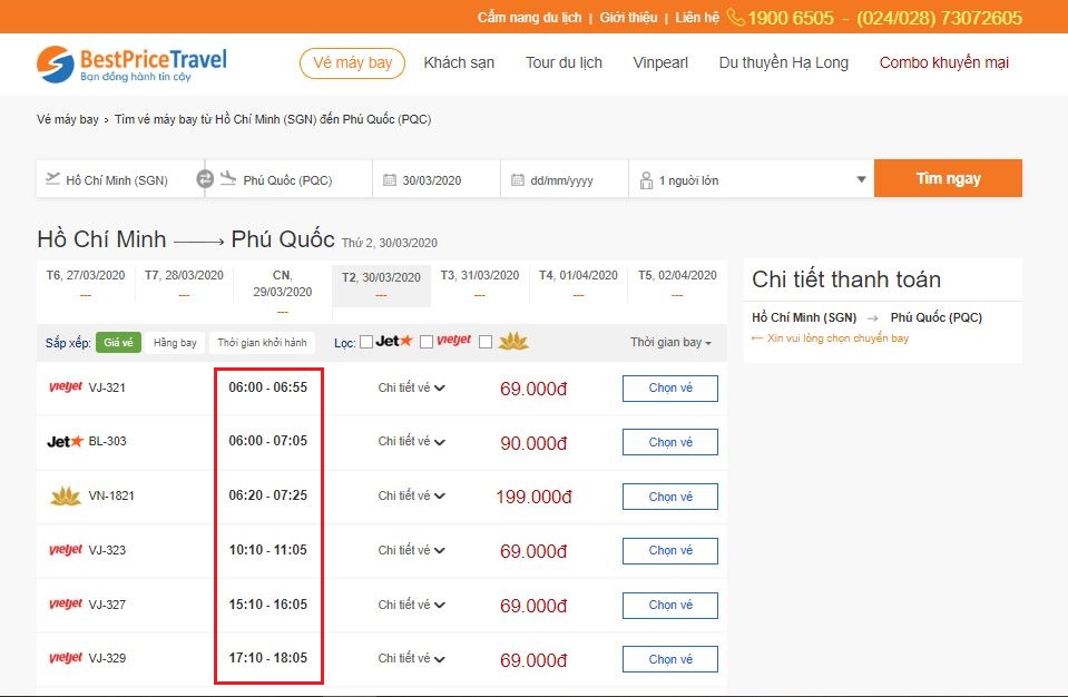 Thời gian bay từ Sài Gòn đến Phú Quốc