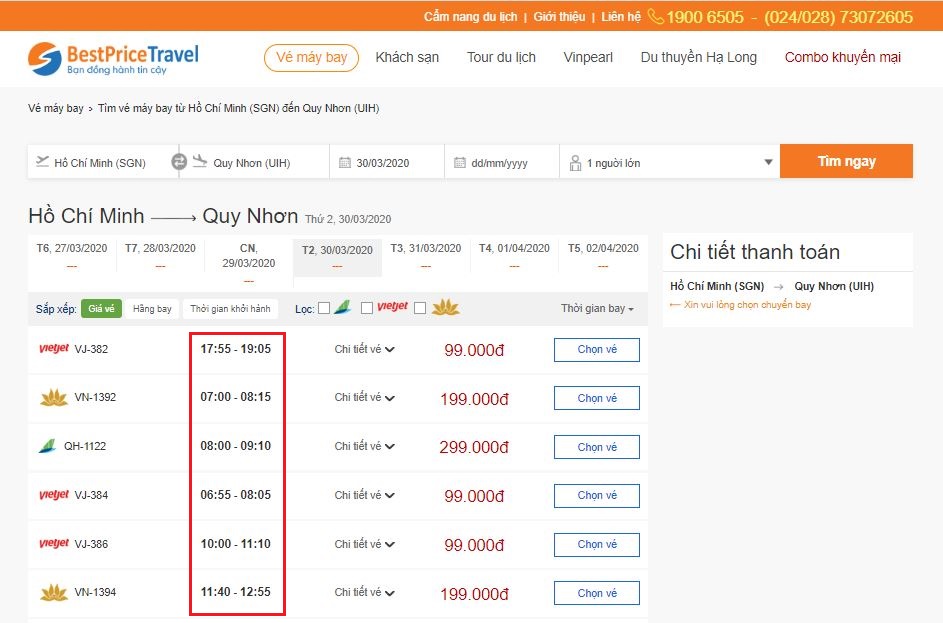 Thời gian bay từ Sài Gòn đi Bình Định