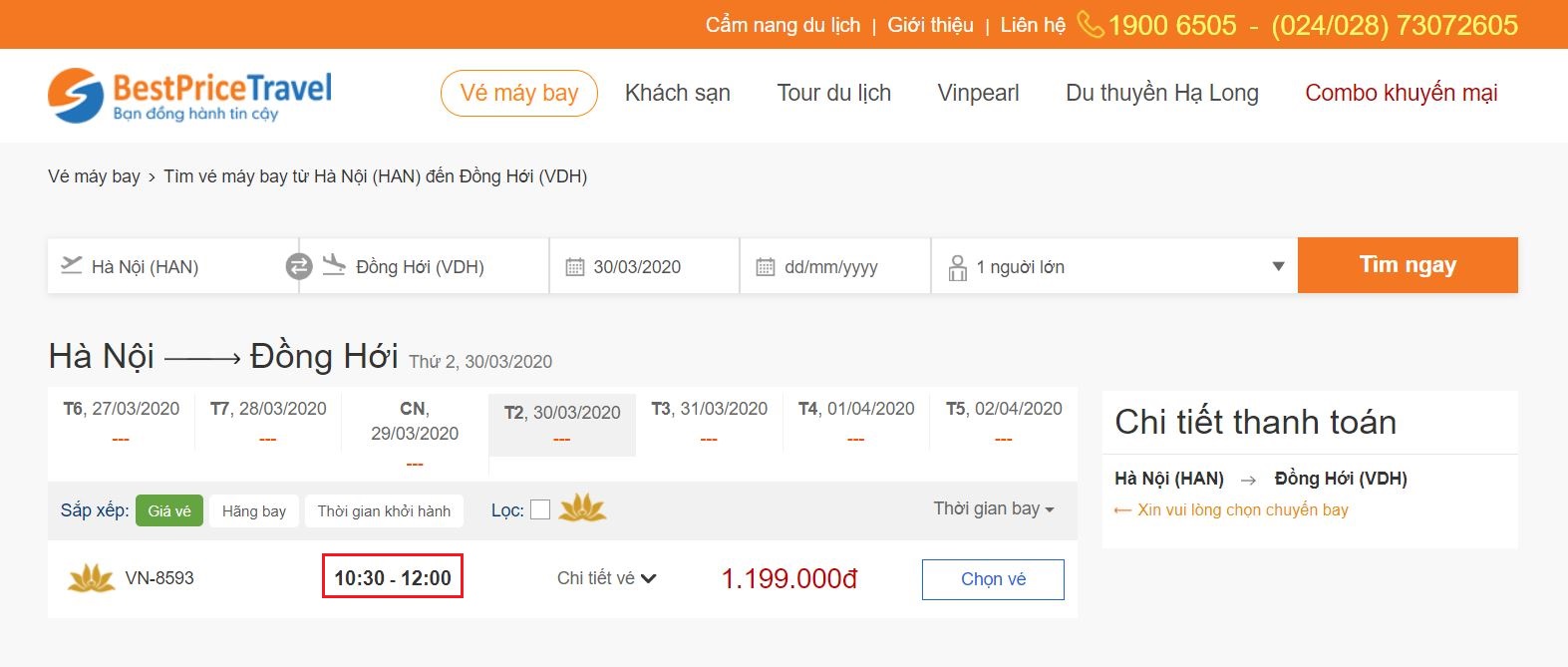 Thời gian bay từ Hà Nội đi Đồng Hới