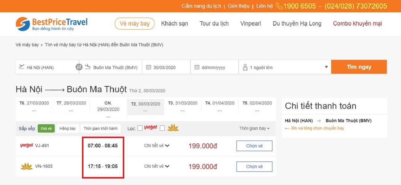 Thời gian bay từ Hà Nội đến Buôn Ma Thuột