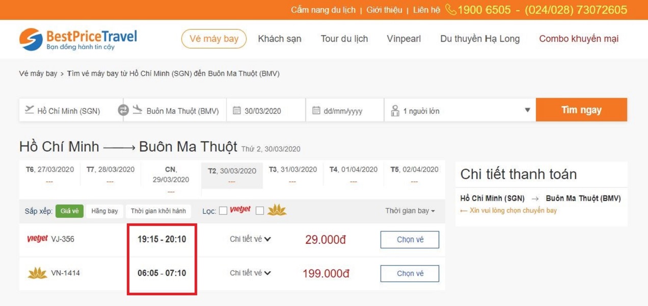 Thời gian bay từ Hồ Chí Minh đến Buôn Ma Thuột