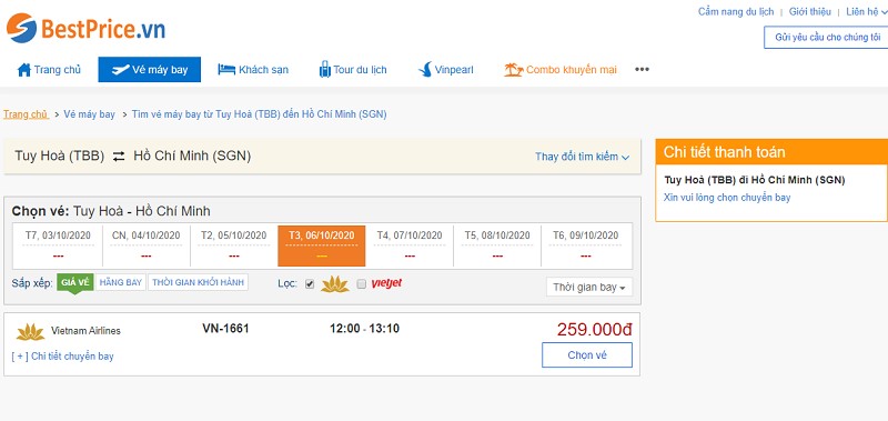 Vé máy bay đi Tuy Hòa - Sài Gòn Vietnam Airlines