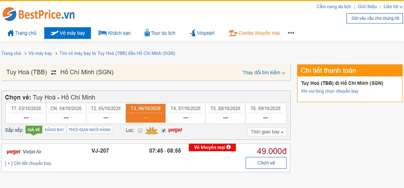 Vé máy bay đi Tuy Hòa - Sài Gòn Vietjet Air