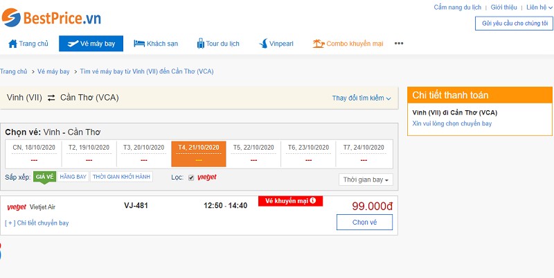 Vé máy bay đi Vinh - Cần Thơ Vietjet Air