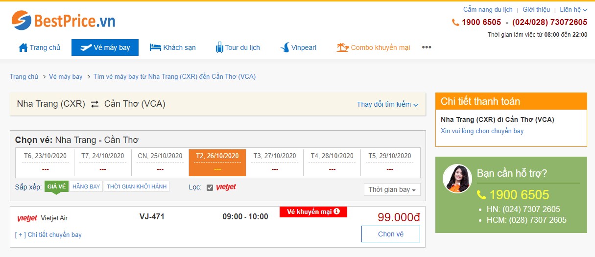 Vé máy bay đi Nha Trang - Cần Thơ Vietjet Air