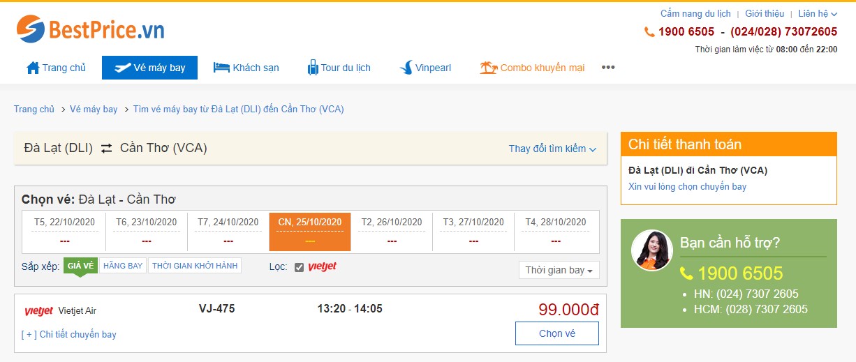 Vé máy bay đi Đà Lạt - Cần Thơ Vietjet Air