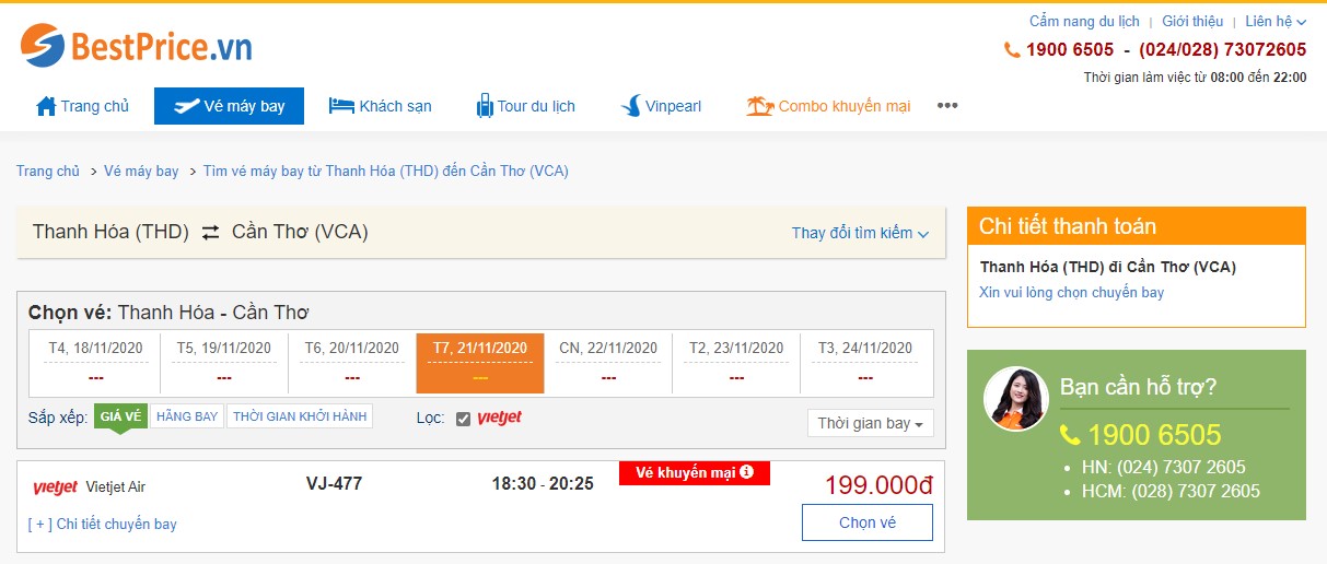 Vé máy bay đi Thanh Hóa - Cần Thơ Vietjet Air