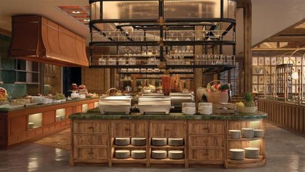 Quầy buffet với đa dạng các món ăn