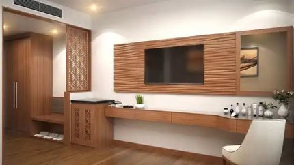 Phòng có tông màu chủ đạo là màu nâu gỗ