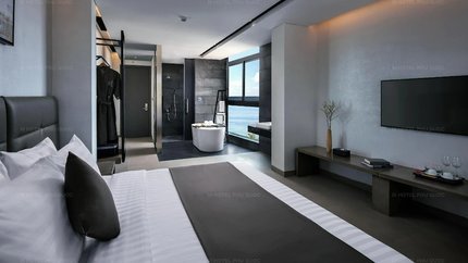 Phòng với tông màu trầm, sang trọng