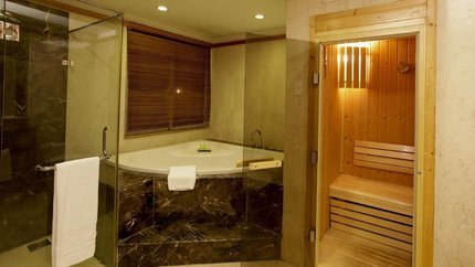 Phòng tắm có bồn sục và phòng xông hơi vô cùng hiện đại