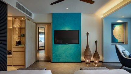 Phòng mang tông màu trắng xanh hiện đại