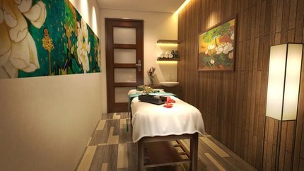 Spa với thiết kế nhẹ ngàng, không gian yên tĩnh cùng với mùi hương thơm thảo mộc dịu nhẹ giúp bạn cảm thấy thoải mái và thư gián