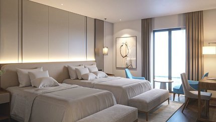 Phòng Deluxe Sea View thiết kế với 2 giương đơn.