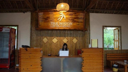 Sảnh lễ tân khu nghỉ dưỡng Tre Nguồn Thiên Cầm