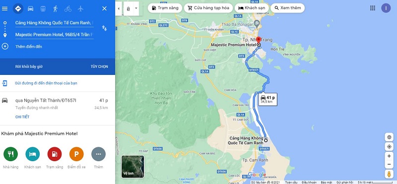 Bản đồ từ sân bay Cam Ranh đến Majestic Premium Nha Trang